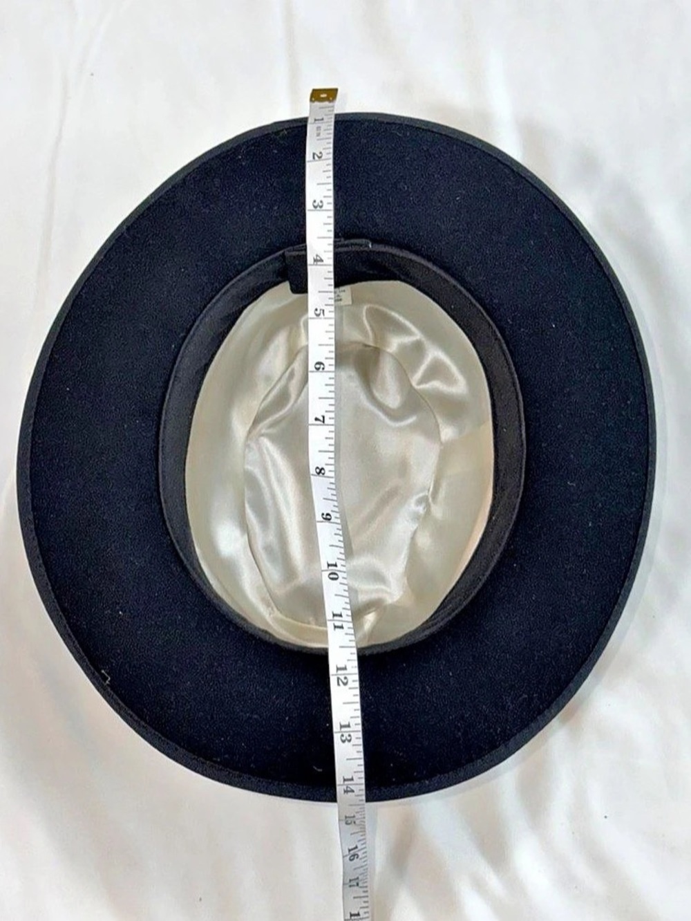 Black Felt Fedora Hat Large Made in USA Satin Lined Grosgrain Band - Picture 7 of 8